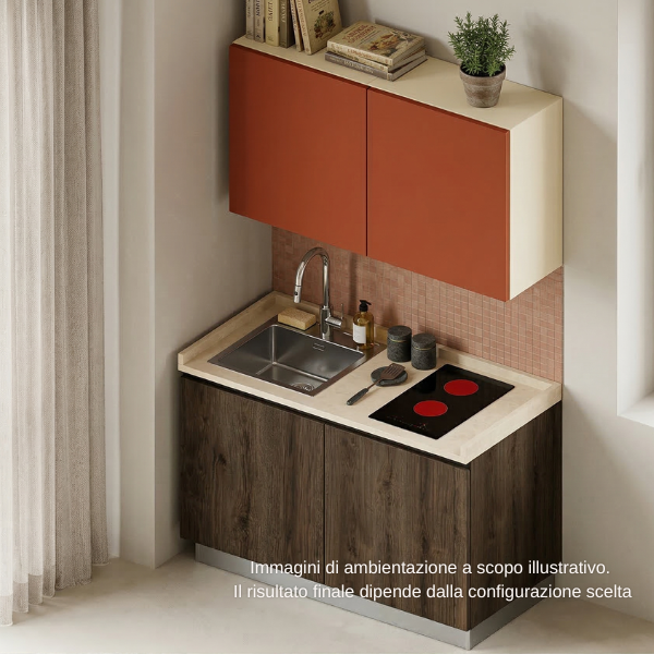 Cucina compatta 120 cm con gola e lavello sinistro in ambientazione